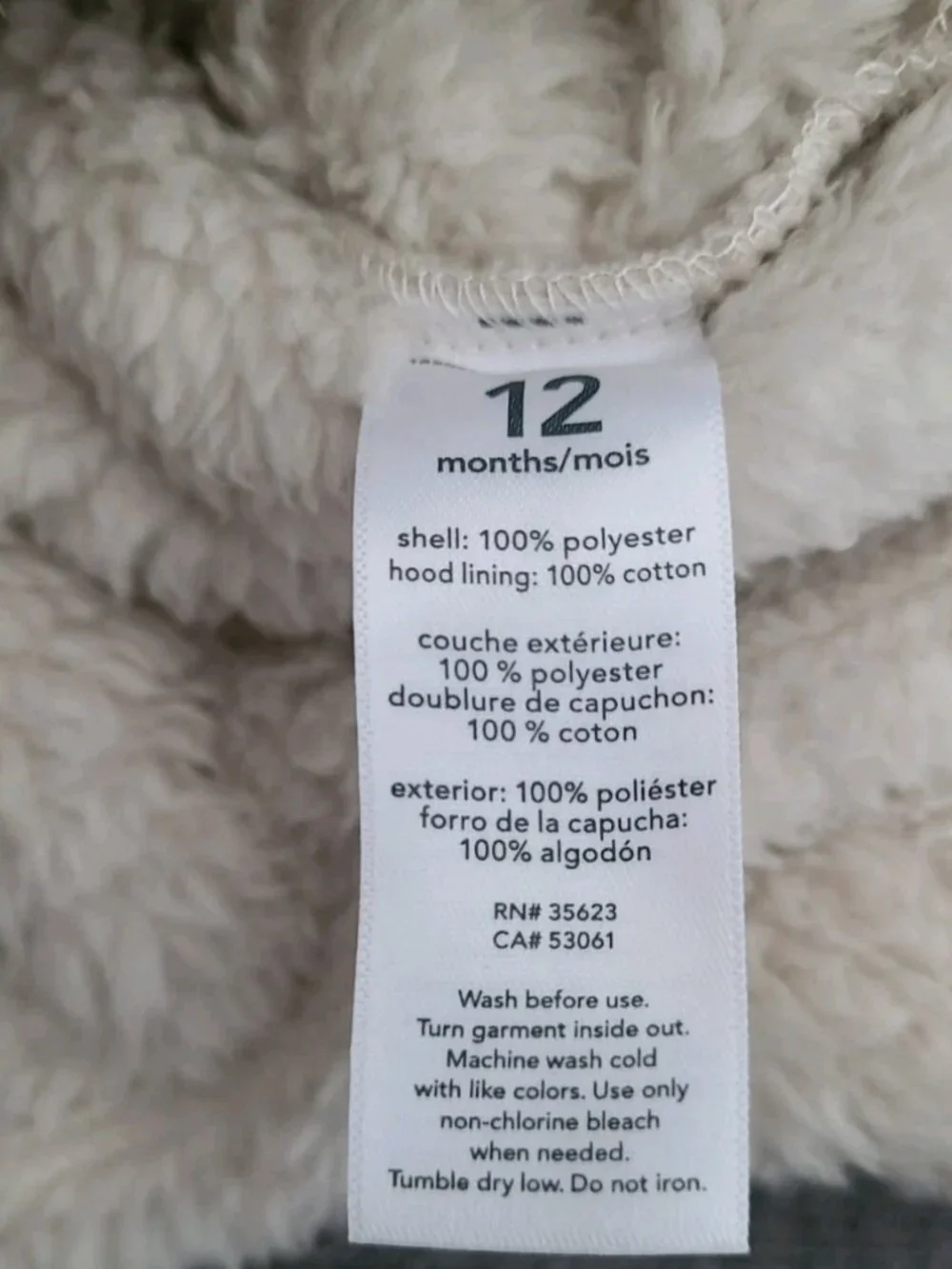 Carters Polar Bear Unisex Baby Hooded Zip Up Sweater With Ears Size 12 Mos